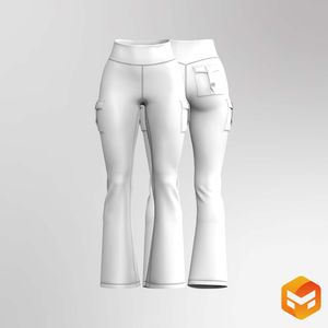 Ladies High Waisted Cargo Pocket Flared Leggings 3D Garment