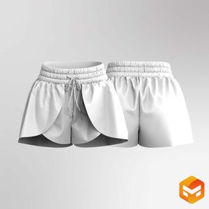 Ladies High Waisted Elasticated Tulip Overlapping Hem Shorts - 3D Garment