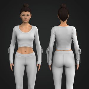 Ladies Knuckle Length Sleeve Cut Out Crop Top Tech Pack