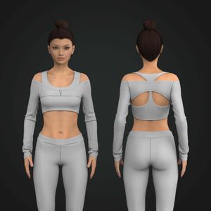 Ladies Layered Racer Back Style Long Sleeve Crop Top Tech Pack
