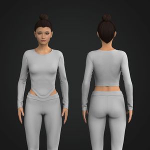 Ladies Long Set In Sleeve High Scallop Bottom Tee Tech Pack