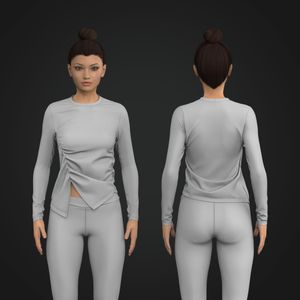 Ladies Long Sleeve Asymmetrical Ruched Split Hem Tee Tech Pack