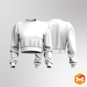Ladies Long Sleeve Drop Shoulder Crop Top Sweater 3D Garment