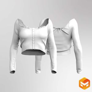Ladies Long Sleeve Ribbed Cropped Button Top 3D Garment