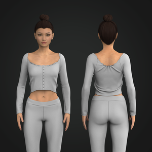 Ladies Long Sleeve Ribbed Cropped Button Top Tech Pack