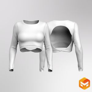 Ladies Long Sleeve Twisted Back Cut Out Crop Top - 3D Garment