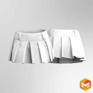 Ladies Low Waisted Pleated Mini Skirt - 3D Garment