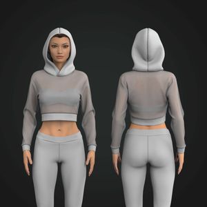Ladies Mesh Cross Over Crop Hoodie Tech Pack Template
