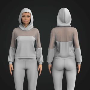 Ladies Mesh Relaxed Waist Length Hoodie Tech Pack