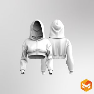 Ladies Micro Crop Zip Up Hoodie 3D Garment