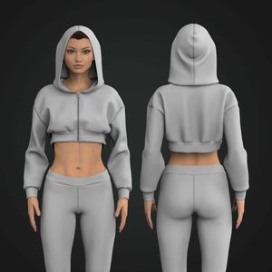Ladies Micro Crop Zip Up Hoodie Tech Pack