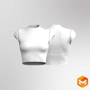 Ladies Mock Neckline Cap Sleeve Ribbed Tee 3D Garment