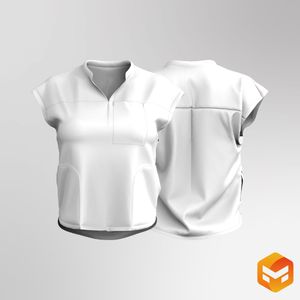 Ladies Notched Neckline Cap Sleeve Relaxed Scrub Top - 3D Garment