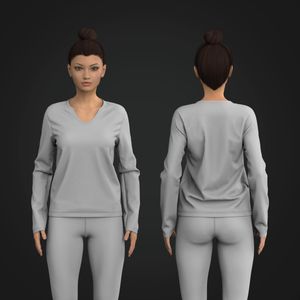 Ladies Notched Neckline Knuckle Length Long Sleeve Top