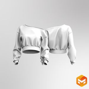 Ladies Off Shoulder Banded Hem Cropped Sweater 3D Garment