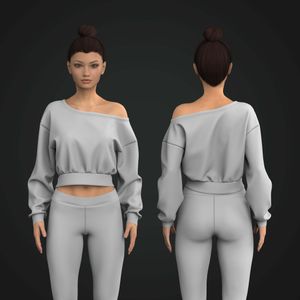 Ladies Off Shoulder Banded Hem Cropped Sweater Tech Pack