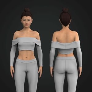 Ladies Off Shoulder Fitted Crop Top Tech Pack