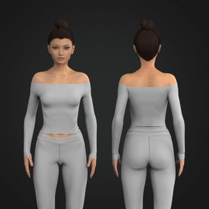 Ladies Off Shoulder Knuckle Length Fitted Top Tech Pack