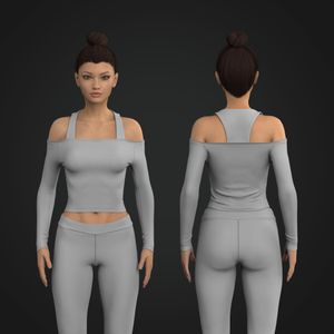 Ladies Off Shoulder Layered Style Long Sleeve Top Tech Pack
