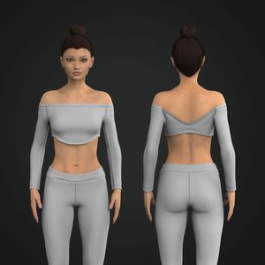 Ladies Off Shoulder Long Sleeve Curved Bottom Top Tech Pack