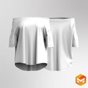 Ladies Off Shoulder Oversized Scallop Bottom Tee - 3D Garment
