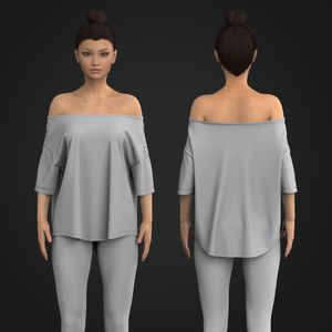 Ladies Off Shoulder Oversized Scallop Bottom Tee