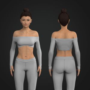 Ladies Off Shoulder Runner Sleeve Crop Top Tech Pack