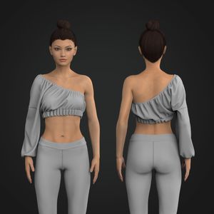 Ladies One Shoulder Long Sleeve Elastic Hem Crop Top Tech Pack