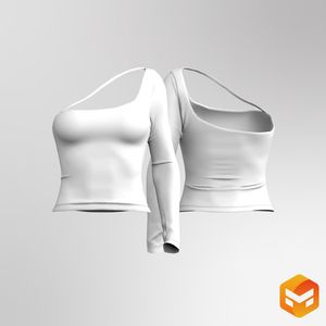 Ladies One Shoulder Long Sleeve Front Cut Out Fitted Tee 3D Garment