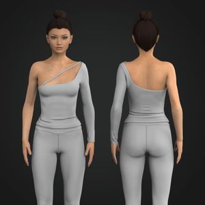 Ladies One Shoulder Long Sleeve Front Cut Out Fitted Tee Tech Pack