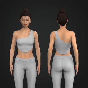 Ladies One Shoulder Scallop Bottom Crop Top Tech Pack