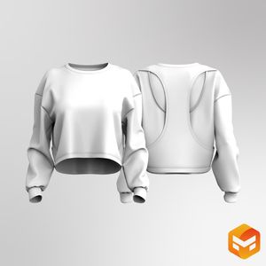 Ladies Overlapping Back Cut Out Crew Neck Sweater 3D Garment