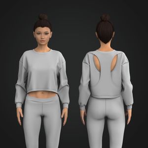 Ladies Overlapping Back Cut Out Crew Neck Sweater Tech Pack