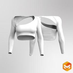 Ladies Overlapping Back Cut Out Long Sleeve Crop Top 3D Garment