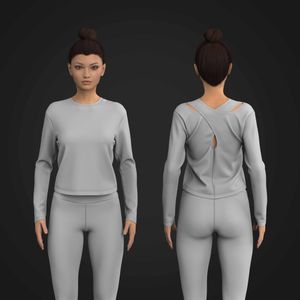 Ladies Overlapping Back Cut Out Long Sleeve Top Tech Pack