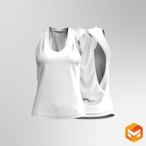 Ladies Overlapping Back Cut Out Relaxed Mesh Tank Top 3D Garment