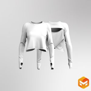 Ladies Overlapping Back Cut Out Runner Sleeve Crop Top 3D Garment