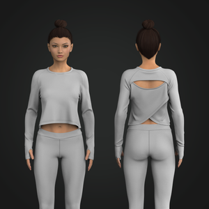 Ladies Overlapping Back Cut Out Runner Sleeve Crop Top Tech Pack