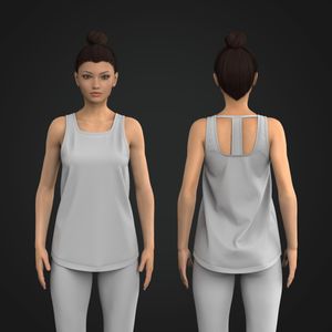 Ladies Overlapping Back Cut Out Scallop Bottom Tank Top Tech Pack