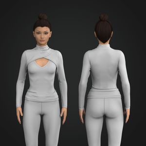 Ladies Overlapping Front Cut Out Long Sleeve Fitted Top Tech Pack