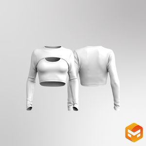 Ladies Overlapping Front Cut Out Long Sleeve Mesh Tee 3D Garment