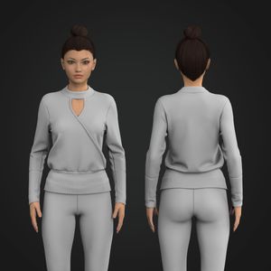 Ladies Overlapping Front Cut Out Relaxed Sweater Tech Pack