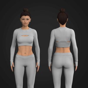 Ladies Overlapping Front Cut Out Runner Sleeve Crop Top Tech Pack