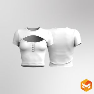 Ladies Overlapping Front Cut Out Short Sleeve Crop Tee 3D Garment