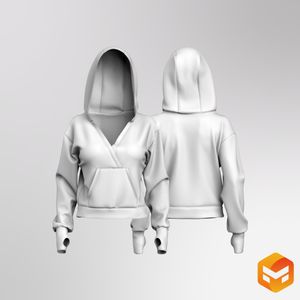 Ladies Overlapping Front Neckline Runner Sleeve Relaxed Hoodie 3D Garment