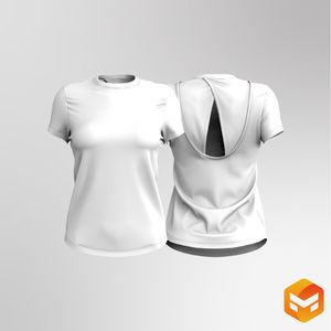 Ladies Overlapping Mesh Back Scallop Bottom Tee 3D Garment