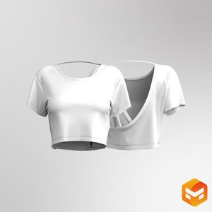 Ladies Overlapping Open Back Short Sleeve Crop Tee - 3D Garment