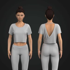 Ladies Overlapping Open Back Short Sleeve Crop Tee Tech Pack