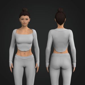 Ladies Overlapping Square Neckline Long Sleeve Crop Top Tech Pack