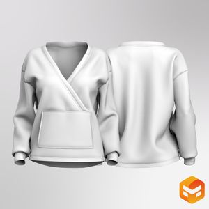 Ladies Overlapping V-Shaped Collar Relaxed Drop Shoulder Sweater - 3D Garment